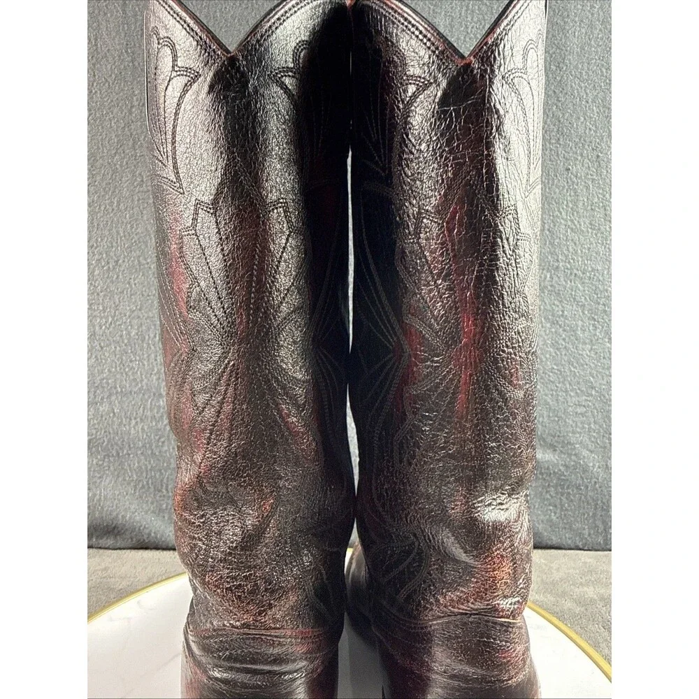 Vintage Dan Post Burgundy Red Black Leather Cowboy Boots 7M Women Western Rodeo